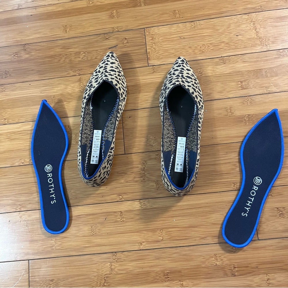 Rothy's The Point I Ballet Flat Leopard Print Desert Cat RETIRED Like New - Picture 7 of 9